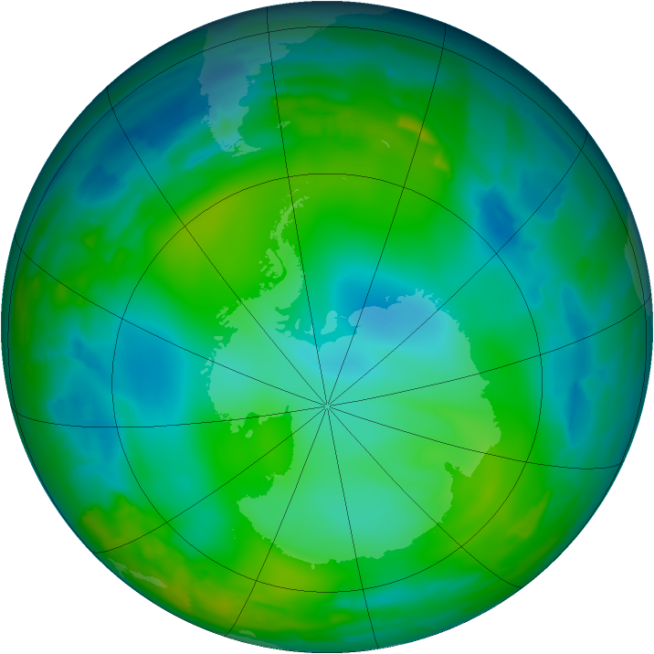 Antarctic ozone map for 24 June 2012